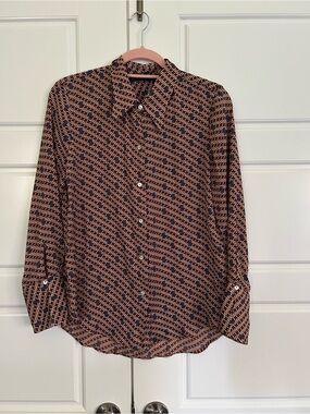 ZARA WOMAN Geometric Pattern blouse Brown/Blue